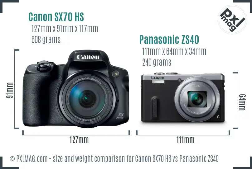 Canon SX70 HS vs Panasonic ZS40 size comparison