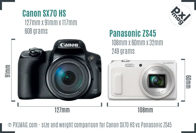 Canon SX70 HS vs Panasonic ZS45 size comparison