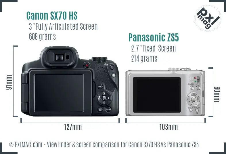 Canon SX70 HS vs Panasonic ZS5 Screen and Viewfinder comparison