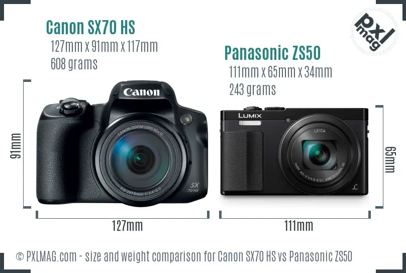 Canon SX70 HS vs Panasonic ZS50 size comparison