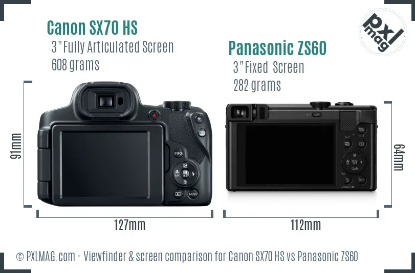 Canon SX70 HS vs Panasonic ZS60 Screen and Viewfinder comparison