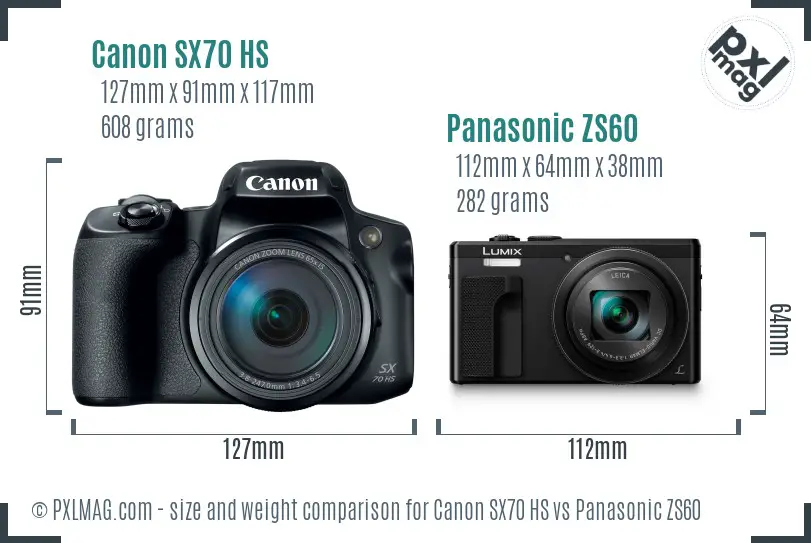 Canon SX70 HS vs Panasonic ZS60 size comparison