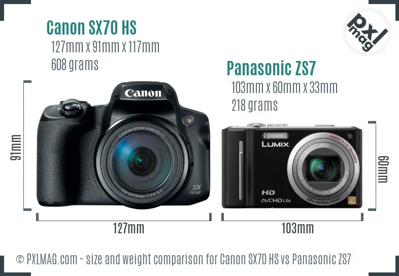 Canon SX70 HS vs Panasonic ZS7 size comparison