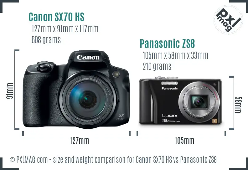 Canon SX70 HS vs Panasonic ZS8 size comparison