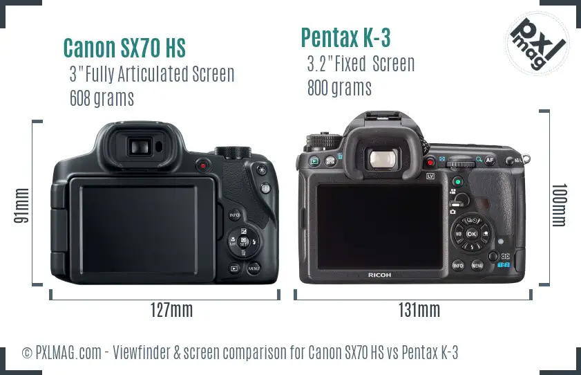 Canon SX70 HS vs Pentax K-3 Screen and Viewfinder comparison