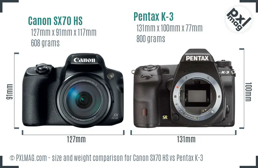 Canon SX70 HS vs Pentax K-3 size comparison