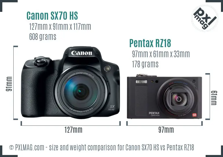 Canon SX70 HS vs Pentax RZ18 size comparison