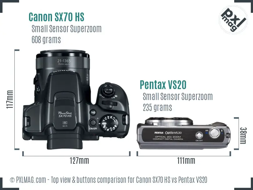 Canon SX70 HS vs Pentax VS20 top view buttons comparison