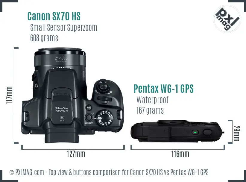 Canon SX70 HS vs Pentax WG-1 GPS top view buttons comparison