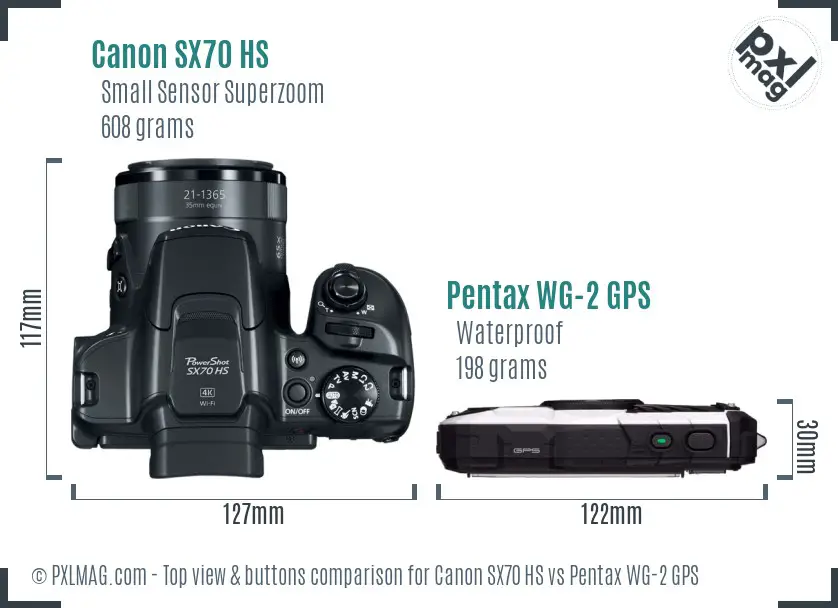 Canon SX70 HS vs Pentax WG-2 GPS top view buttons comparison