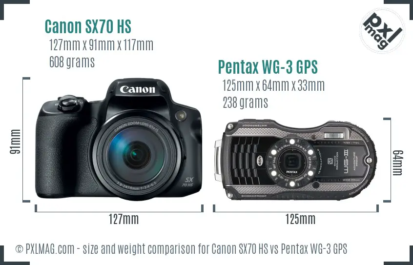 Canon SX70 HS vs Pentax WG-3 GPS size comparison