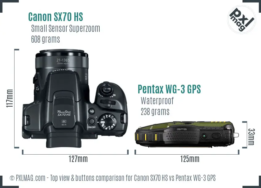 Canon SX70 HS vs Pentax WG-3 GPS top view buttons comparison