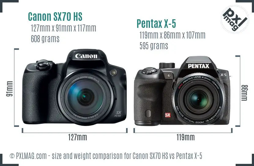 Canon SX70 HS vs Pentax X-5 size comparison
