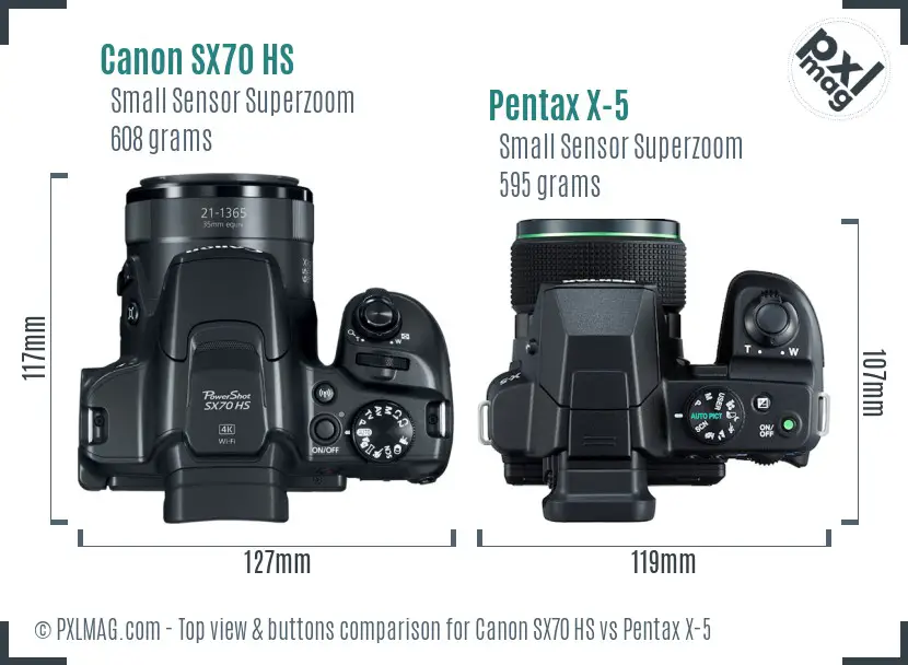 Canon SX70 HS vs Pentax X-5 top view buttons comparison