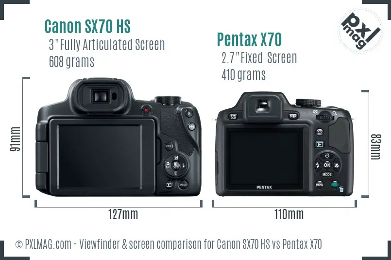 Canon SX70 HS vs Pentax X70 Screen and Viewfinder comparison
