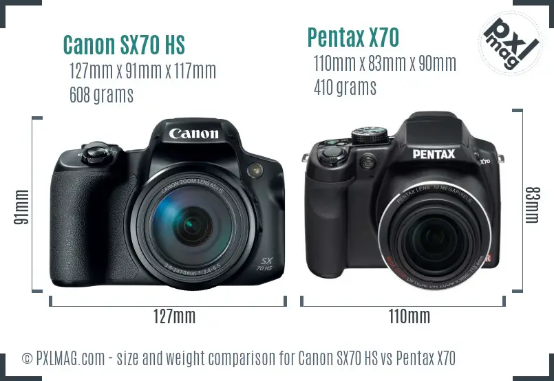 Canon SX70 HS vs Pentax X70 size comparison