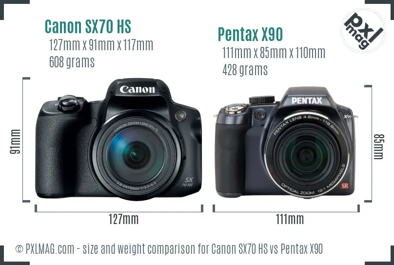 Canon SX70 HS vs Pentax X90 size comparison
