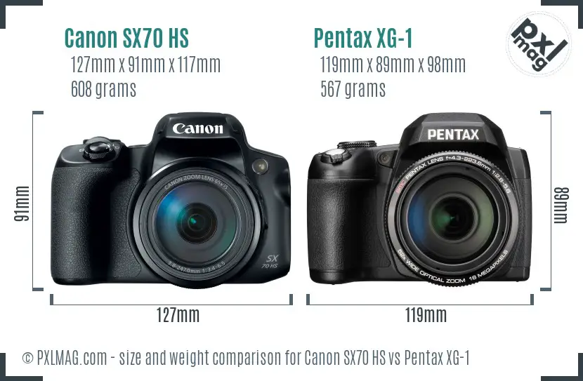 Canon SX70 HS vs Pentax XG-1 size comparison