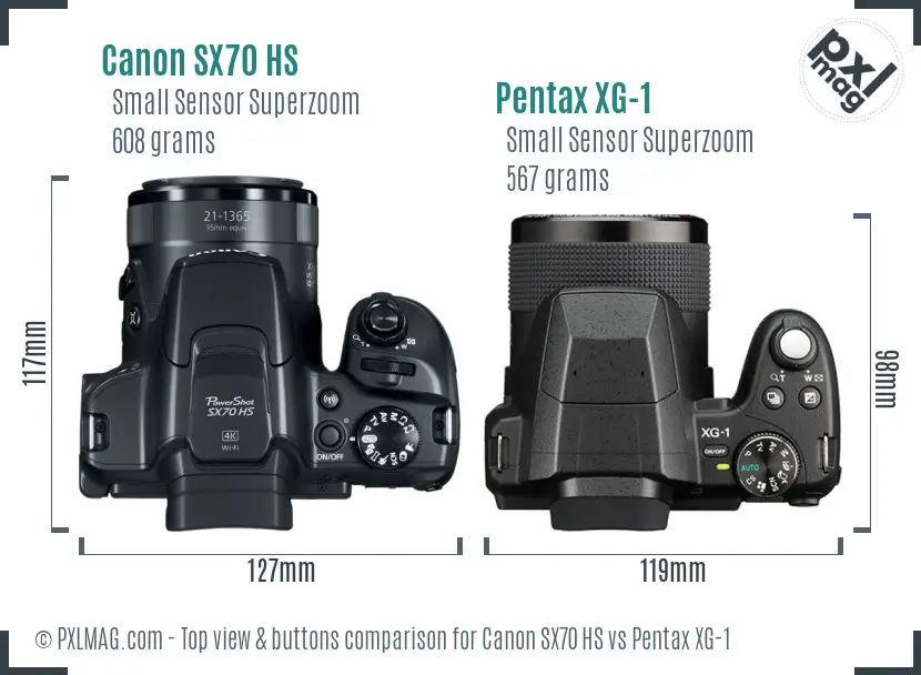 Canon SX70 HS vs Pentax XG-1 top view buttons comparison
