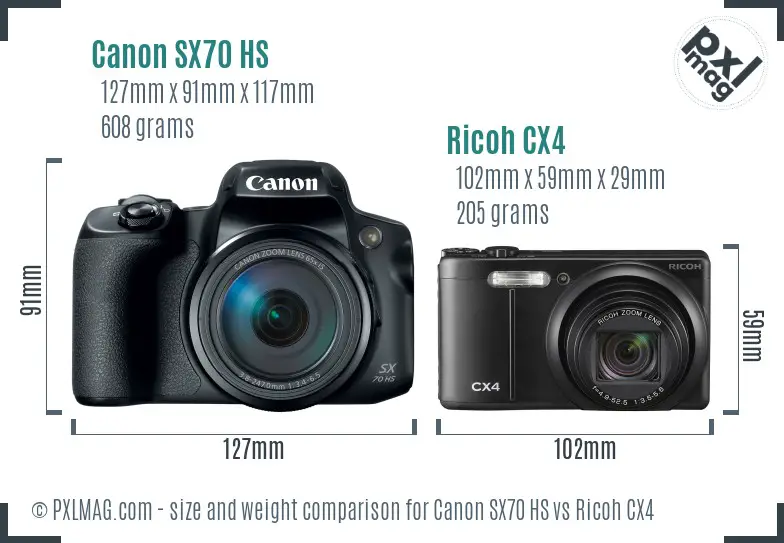 Canon SX70 HS vs Ricoh CX4 size comparison
