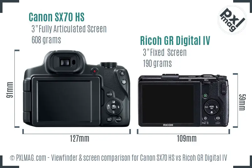 Canon SX70 HS vs Ricoh GR Digital IV Screen and Viewfinder comparison