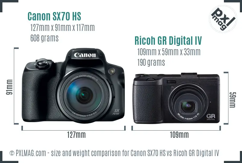 Canon SX70 HS vs Ricoh GR Digital IV size comparison