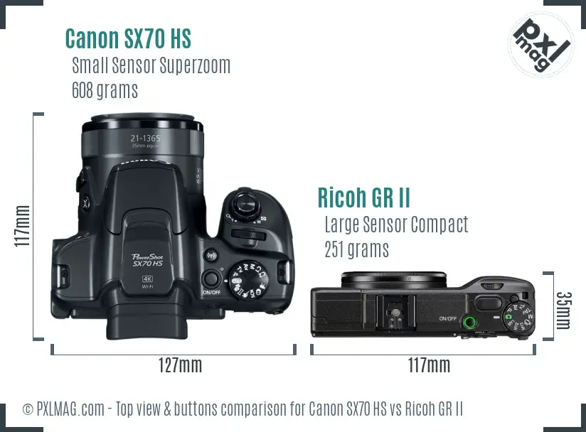 Canon SX70 HS vs Ricoh GR II top view buttons comparison