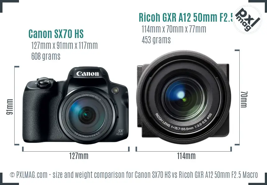Canon SX70 HS vs Ricoh GXR A12 50mm F2.5 Macro size comparison Canon SX70 HS vs Ricoh GXR A12 50mm F2.5 Macro size comparison