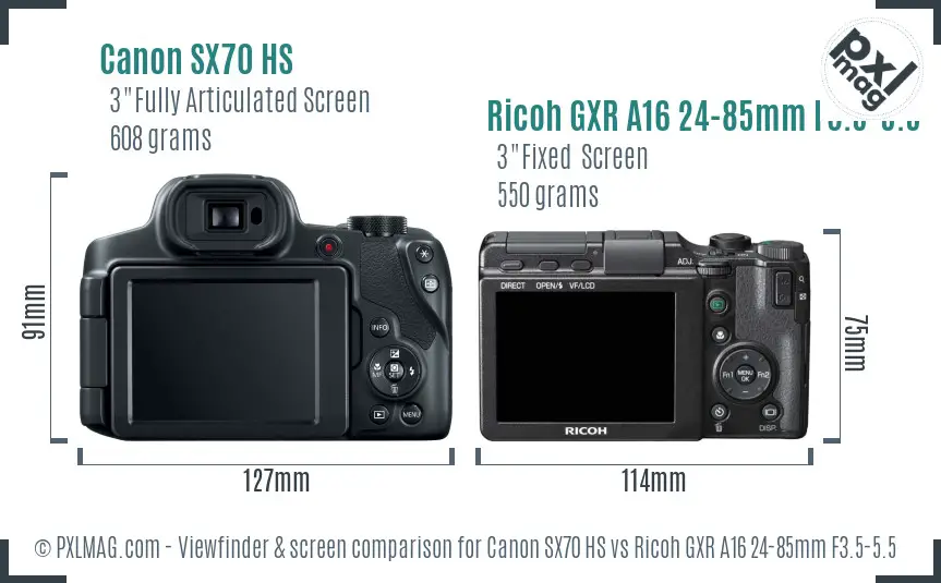 Canon SX70 HS vs Ricoh GXR A16 24-85mm F3.5-5.5 Screen and Viewfinder comparison