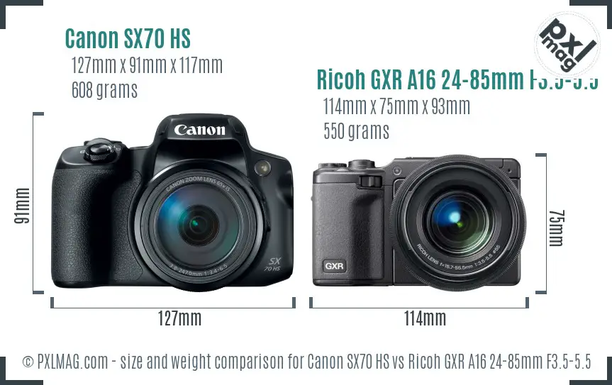 Canon SX70 HS vs Ricoh GXR A16 24-85mm F3.5-5.5 size comparison