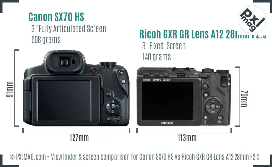 Canon SX70 HS vs Ricoh GXR GR Lens A12 28mm F2.5 Screen and Viewfinder comparison