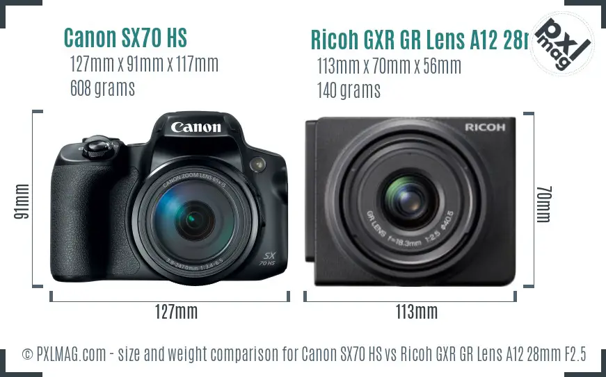 Canon SX70 HS vs Ricoh GXR GR Lens A12 28mm F2.5 size comparison