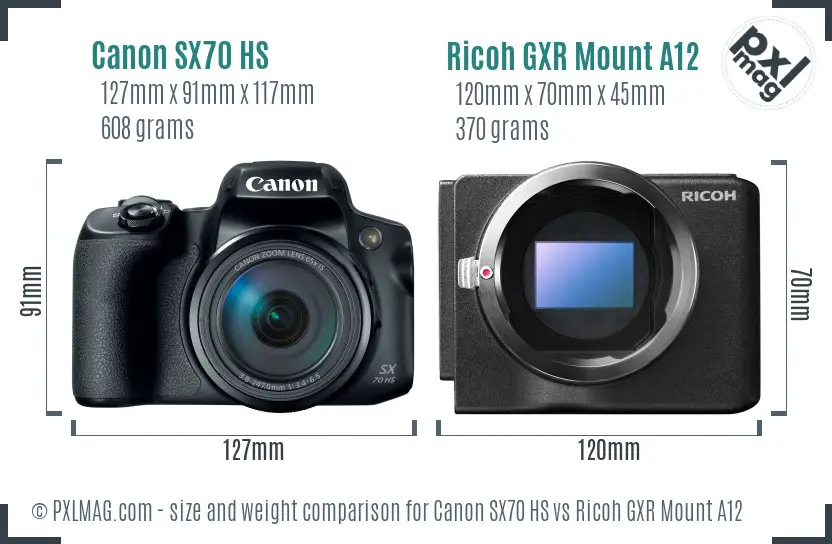 Canon SX70 HS vs Ricoh GXR Mount A12 size comparison