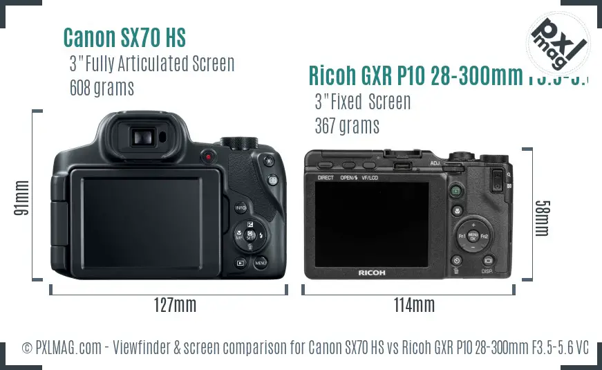 Canon SX70 HS vs Ricoh GXR P10 28-300mm F3.5-5.6 VC Screen and Viewfinder comparison