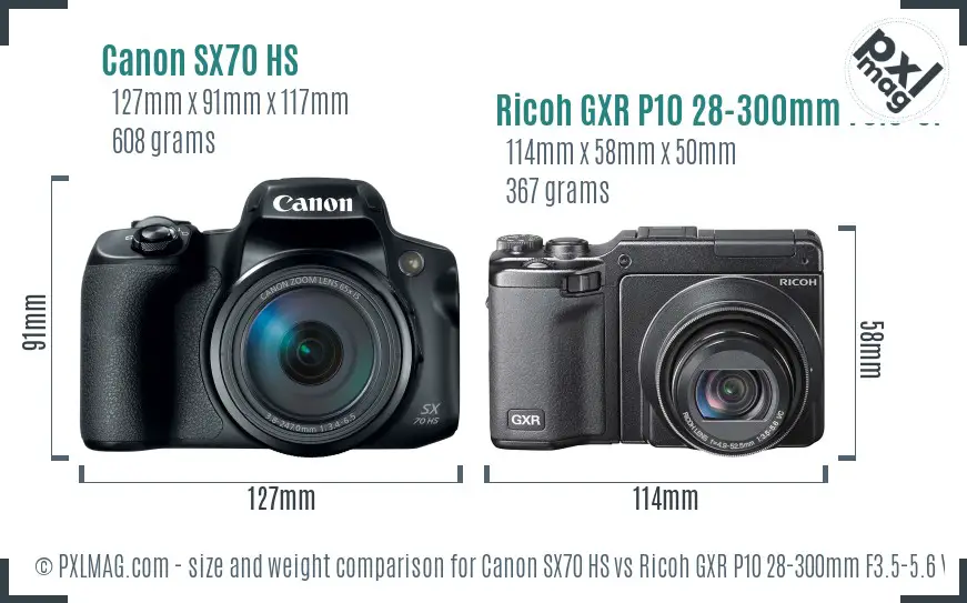 Canon SX70 HS vs Ricoh GXR P10 28-300mm F3.5-5.6 VC size comparison