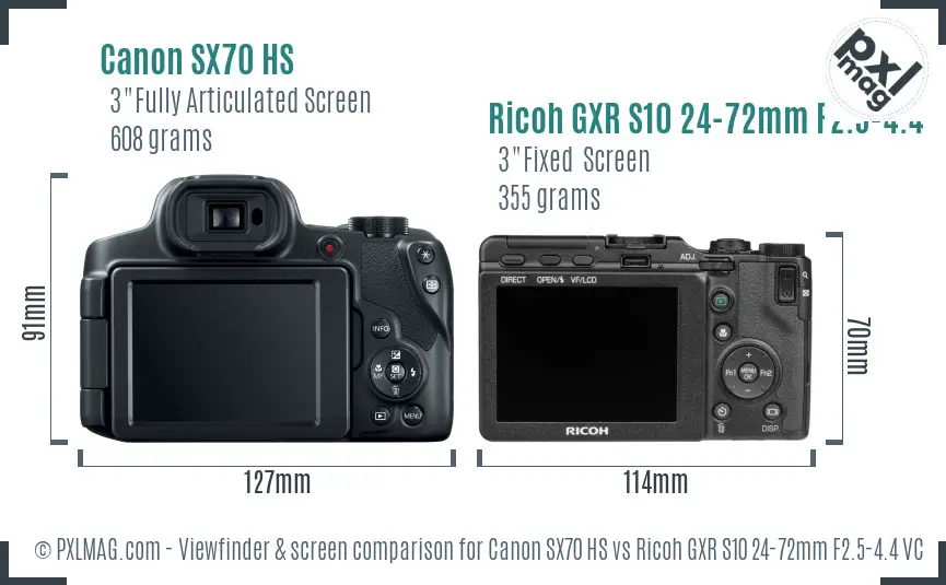 Canon SX70 HS vs Ricoh GXR S10 24-72mm F2.5-4.4 VC Screen and Viewfinder comparison