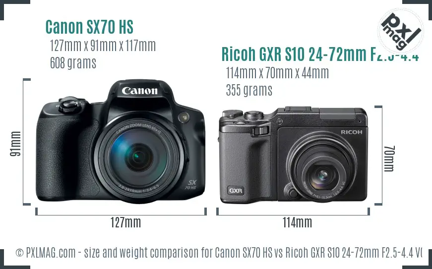 Canon SX70 HS vs Ricoh GXR S10 24-72mm F2.5-4.4 VC size comparison Canon SX70 HS vs Ricoh GXR S10 24-72mm F2.5-4.4 VC size comparison