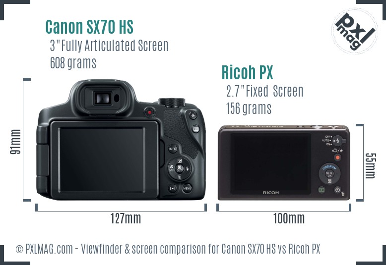 Canon SX70 HS vs Ricoh PX Screen and Viewfinder comparison