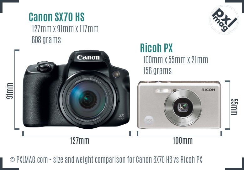Canon SX70 HS vs Ricoh PX size comparison