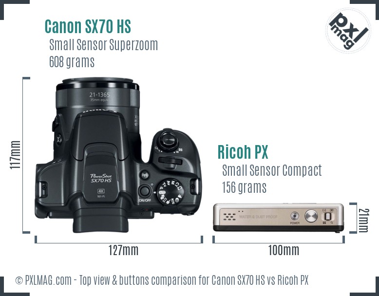 Canon SX70 HS vs Ricoh PX top view buttons comparison