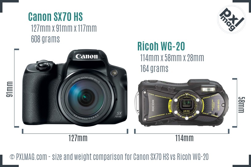 Canon SX70 HS vs Ricoh WG-20 size comparison Canon SX70 HS vs Ricoh WG-20 size comparison