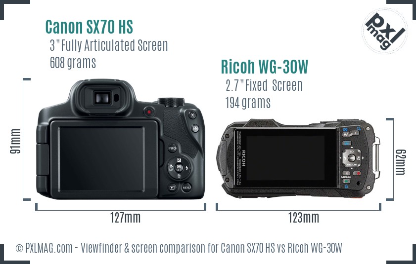 Canon SX70 HS vs Ricoh WG-30W Screen and Viewfinder comparison