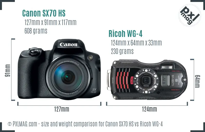 Canon SX70 HS vs Ricoh WG-4 size comparison