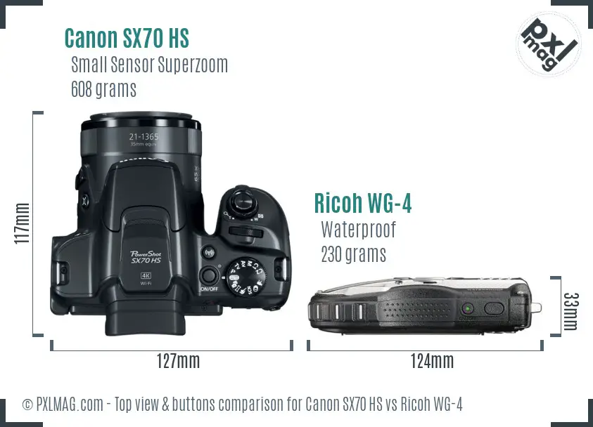 Canon SX70 HS vs Ricoh WG-4 top view buttons comparison