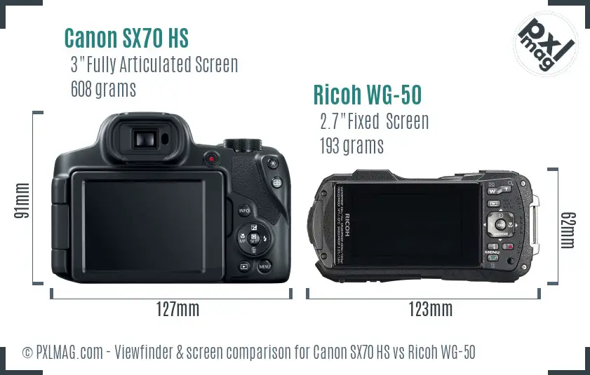 Canon SX70 HS vs Ricoh WG-50 Screen and Viewfinder comparison