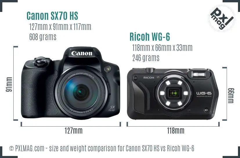 Canon SX70 HS vs Ricoh WG-6 size comparison