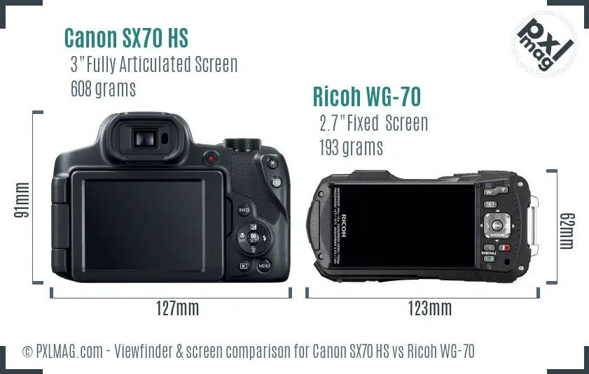 Canon SX70 HS vs Ricoh WG-70 Screen and Viewfinder comparison