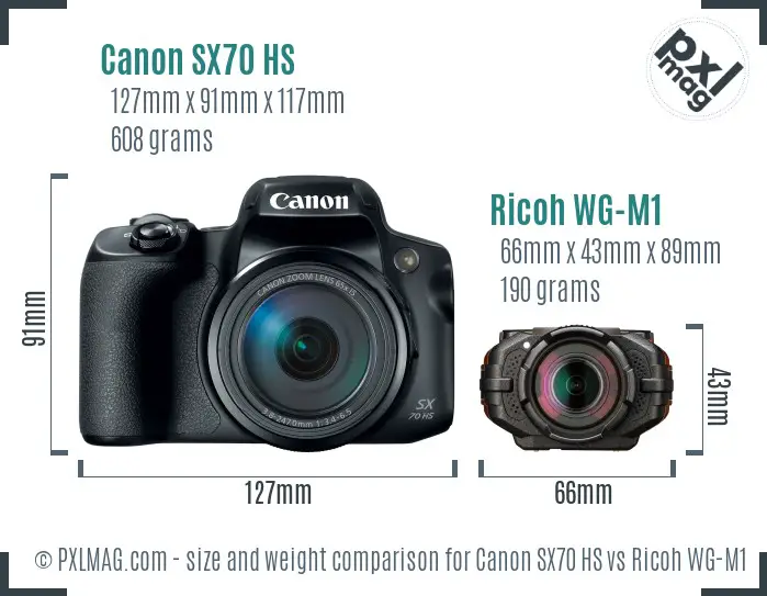 Canon SX70 HS vs Ricoh WG-M1 size comparison