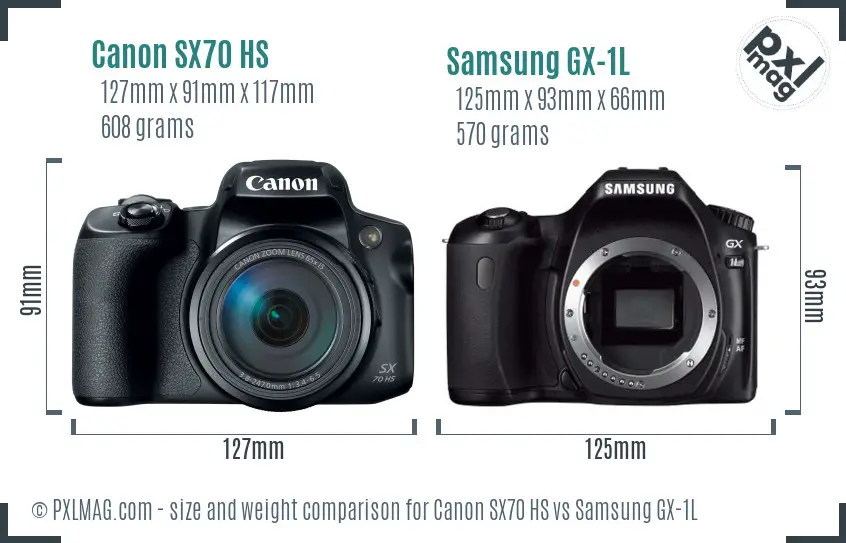 Canon SX70 HS vs Samsung GX-1L size comparison