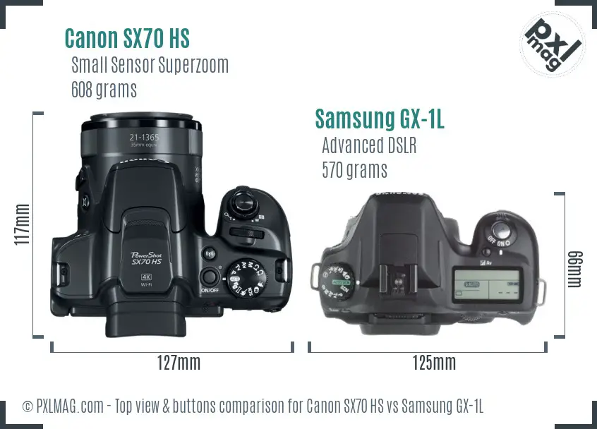 Canon SX70 HS vs Samsung GX-1L top view buttons comparison